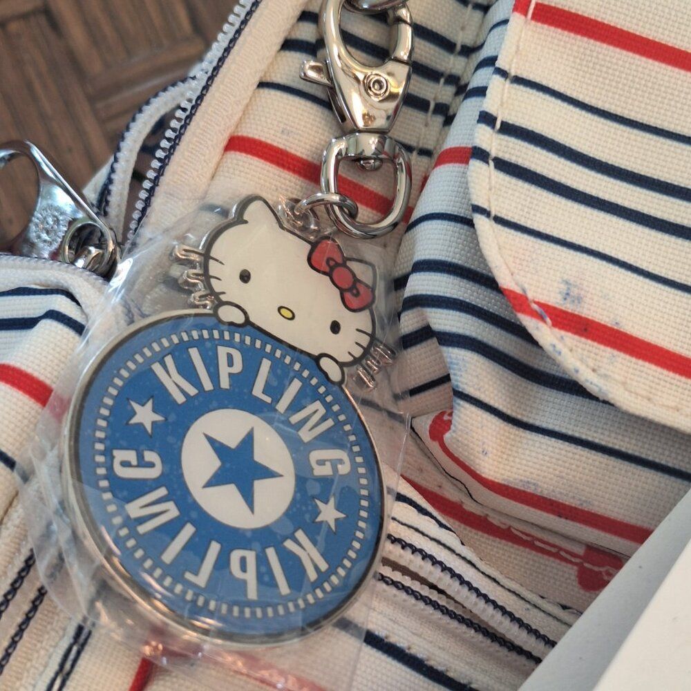 NEW Kipling X Sanrio Hello Kitty Striped Matta Backpack with Kitty Charm Retired - Picture 3 of 12